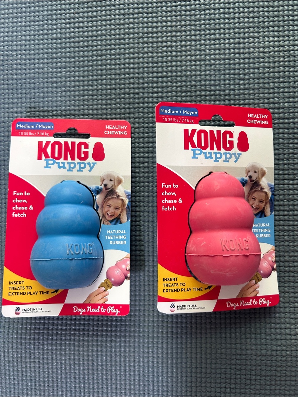 Lot of 2 KONG Puppy Chew Toy - Blue and Pink